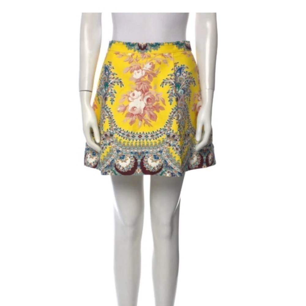 MSGM Milano Yellow Floral Print Cotton Mini Skirt US SZ 6 / IT 40! - Picture 2 of 11